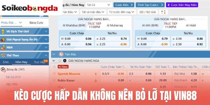 Kèo cược hấp dẫn không nên bỏ lỡ tại Vin88