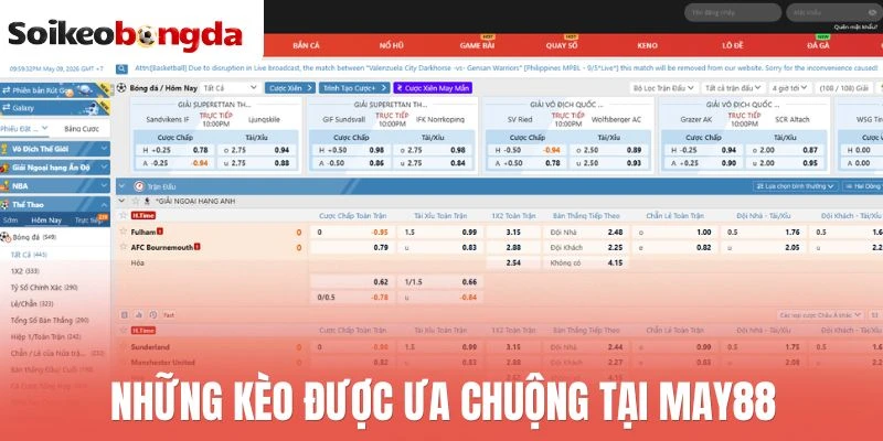 Những kèo được ưa chuộng tại May88