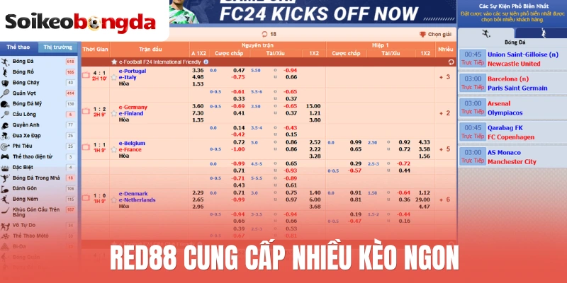 Red88 cho triển khai nhiều tỷ lệ kèo