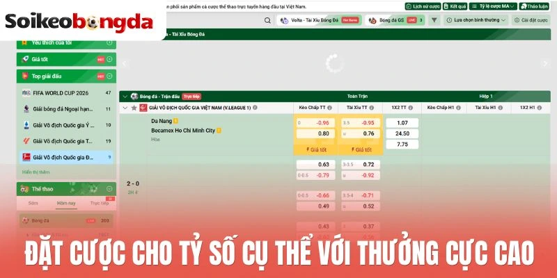 Đặt cược cho tỷ số cụ thể với thưởng cực cao