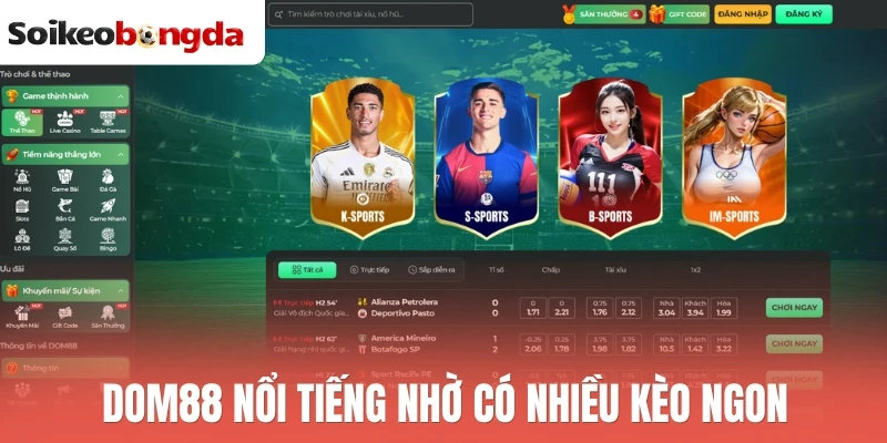 Dom88 nổi tiếng nhờ có nhiều kèo ngon