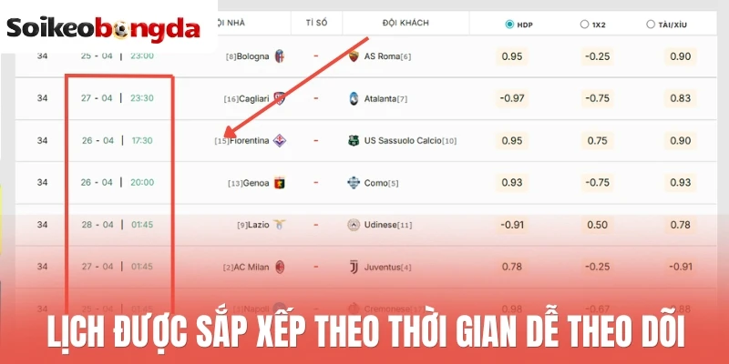 Lịch được sắp xếp theo thời gian, dễ theo dõi