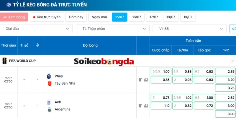 Cập nhật bảng kèo chuẩn xác cho trận Anh vs Argentina 